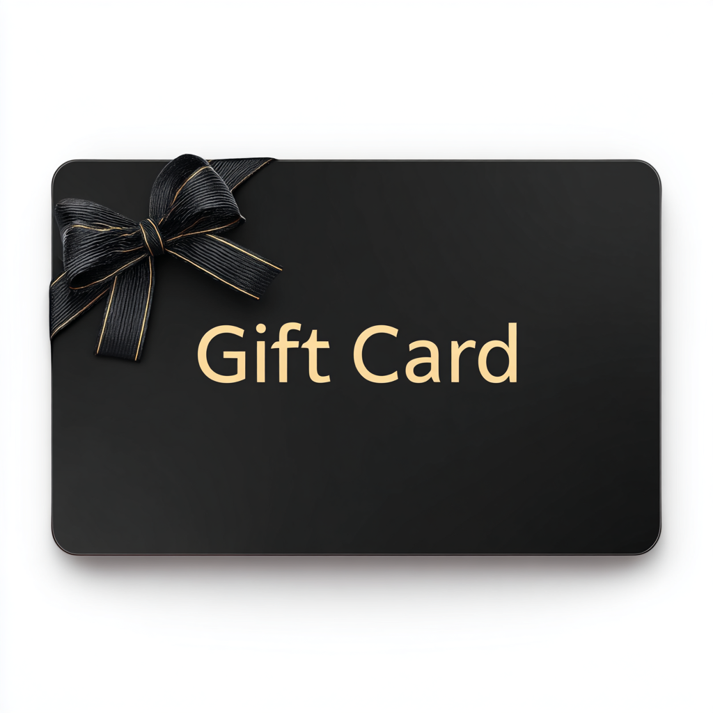 UPTab Black gift card with gold text and a black bow on a white background